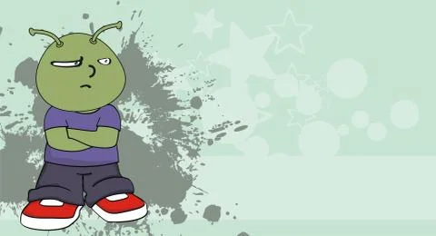 Grumpy alien cartoon character expression background Stock Illustration