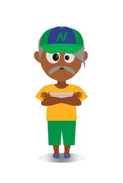 Grumpy and Unhappy, Surprised Avatar of Cartoon Character in Flat Vector Stock Illustration