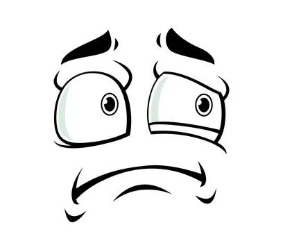Grumpy angry cartoon face emoji with uneasy eyes Stock Illustration