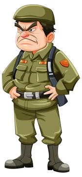 Grumpy army officer cartoon character Stock Illustration