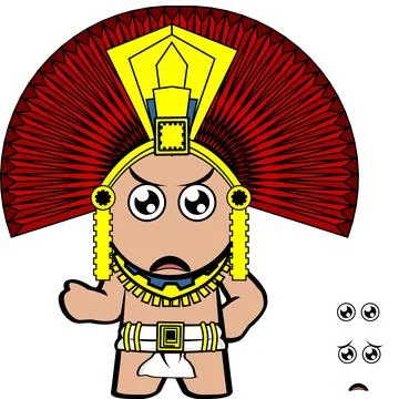 Grumpy aztec kid mexican god cartoon set Stock Illustration