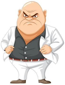 Grumpy Bald Middle-Age Mafia Man Cartoon Character Stock Illustration
