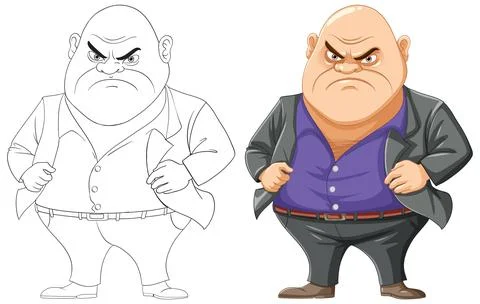 Grumpy Bald Middle-Age Mafia Man Cartoon Character 스톡 일러스트