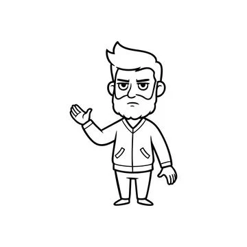 Grumpy Bearded Man Gesturing. A stern cartoon man with a beard and modern h.. Stock Illustration