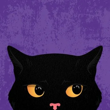 Grumpy black peeking cat. Cat with big yellow eyes is looking out Illustrazione stock
