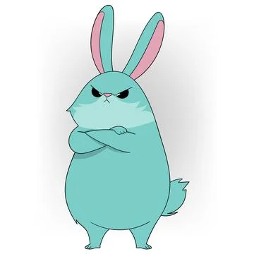 Grumpy Blue Rabbit Cartoon Illustration 스톡 일러스트