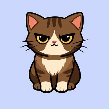 Grumpy Brown Tabby Cat Sitting with Angry Expression Vector Illustration Stock Illustration