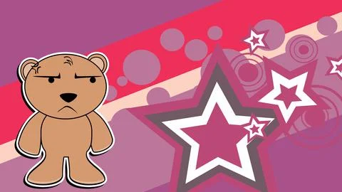 Grumpy brown teddy bear character cartoon background Stockillustratie