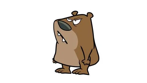Grumpy cartoon brown bear standing angry expression big paws teeth showing Stockillustratie