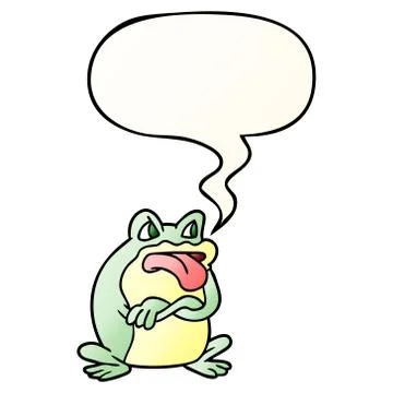 Grumpy cartoon frog and speech bubble in smooth gradient style Stock Illustration