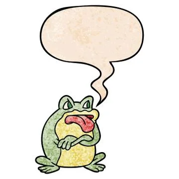 Grumpy cartoon frog and speech bubble in retro texture style イラスト素材