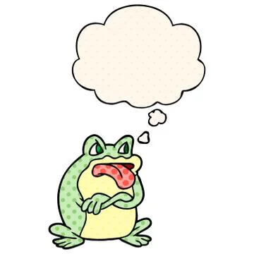 Grumpy cartoon frog and thought bubble in comic book style イラスト素材