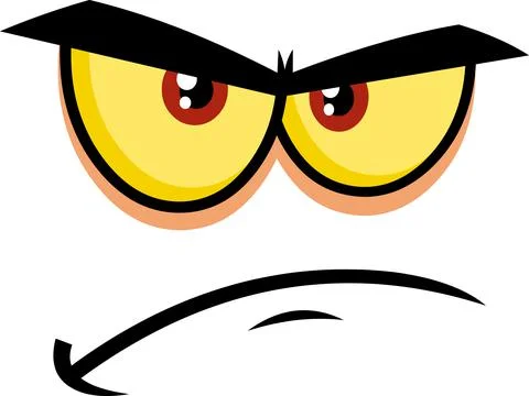 Grumpy Cartoon Funny Face Expression With Frown Eyebrows And Curved Mouth Stock Illustration