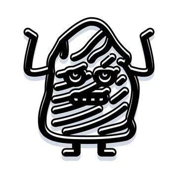 Grumpy cartoon meat steak character shrugging Stock Illustration
