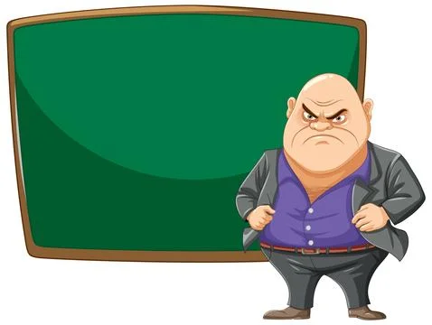 Grumpy Cartoon Teacher by Chalkboard Stock Illustration