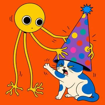Grumpy Cat with Birthday Hat Stock Illustration