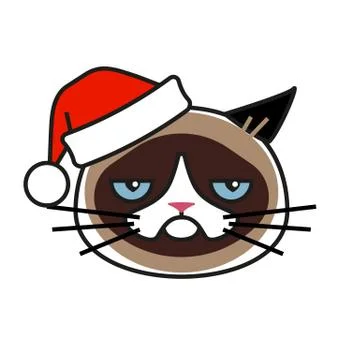 Grumpy cat in christmas hat isolated on white Stock Illustration