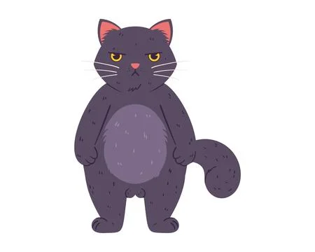 Grumpy cat a fat fluffy feline gray with yellow eyes. A frustrated character  Stock Illustration