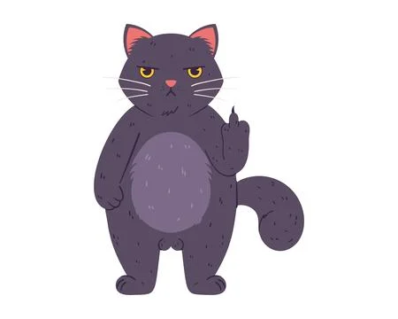 Grumpy cat a fat fluffy feline gray with yellow eyes. A frustrated character  Illustrazione stock