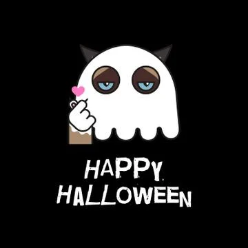 Grumpy cat in ghost costume. Happy halloween Stock Illustration