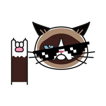 Grumpy cat holds finger up rock sign Stock Illustration