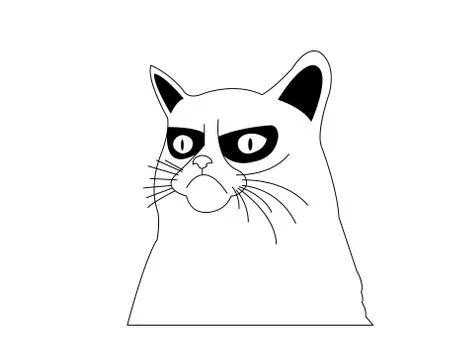 Grumpy cat line art Stock Illustration
