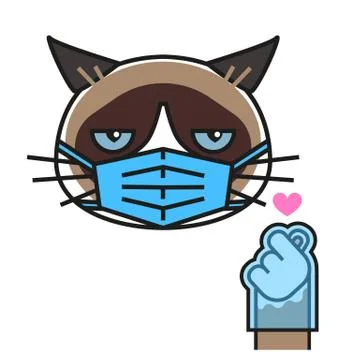 Grumpy cat loves k pop in medical mask and gloves Stock Illustration