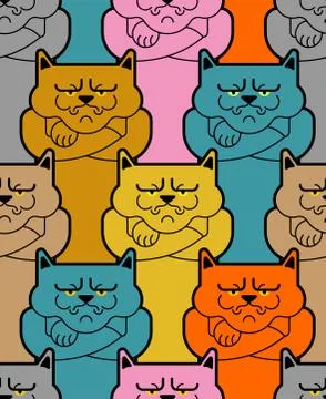Grumpy cat pattern seamless. Angry pet background. Vector illustration イラスト素材