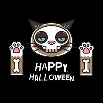Grumpy cat in skeleton costume. Happy halloween Stock Illustration