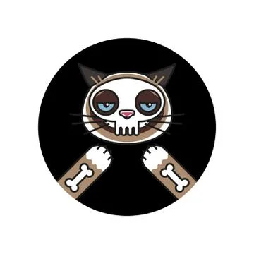 Grumpy cat in skeleton costume sticker. Halloween Stock Illustration