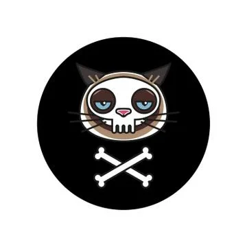 Grumpy cat in skeleton. Pirate Black Mark Stock Illustration