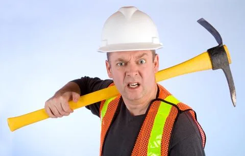 Grumpy construction worker Stock Photos