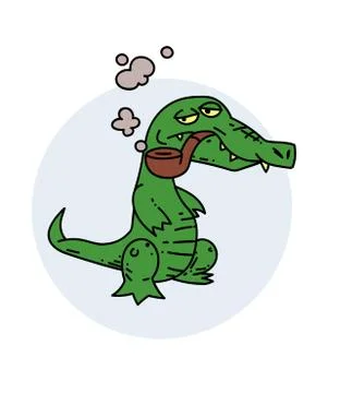 Grumpy crocodile smoking pipe 스톡 일러스트