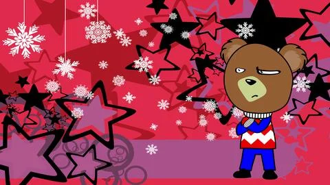 Grumpy cute teddy bear kid xmas cartoon background postal Stock Illustration