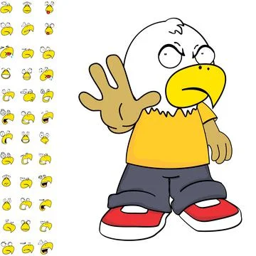 Grumpy eagle young kid character cartoon expressions set Stock Illustration