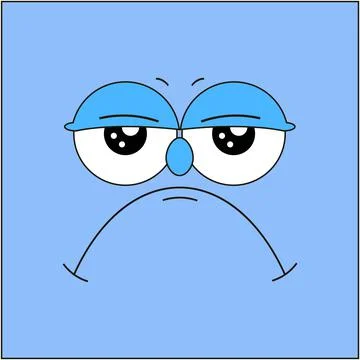 Grumpy emoticon emoji on blue background. Sad Stock Illustration