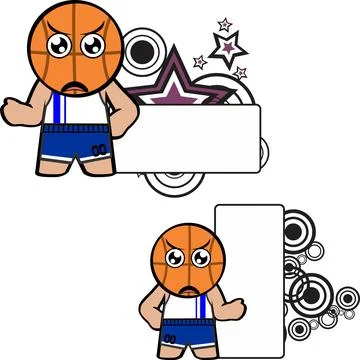 Grumpy funny basketball ball head kid cartoon expression Stock Illustration