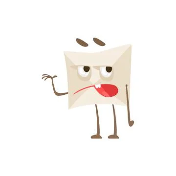 Grumpy Humanized Letter Paper Envelop Cartoon Character Emoji Illustration Stock Illustration
