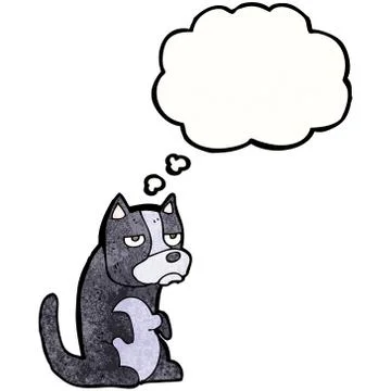 Grumpy little dog with thought bubble 스톡 일러스트