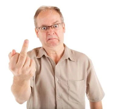 Grumpy Man Giving the Middle Finger Stock Photos