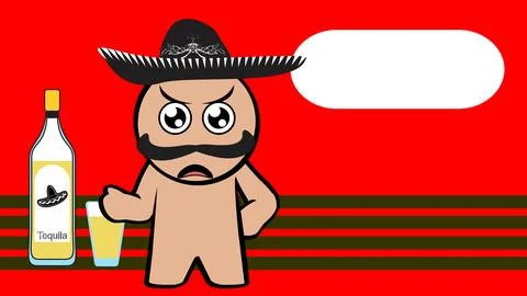 Grumpy mexican character cartoon background Stock Illustration