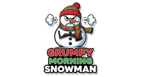 Grumpy Morning Snowman with Angry Face, Steam, Scarf, and Hat Stock Illustration
