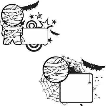 Grumpy mummy character cartoon copy space  halloween set Stock Illustration