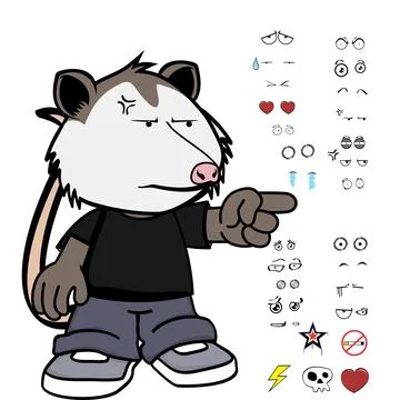 Grumpy possum character cartoon Stock Illustration