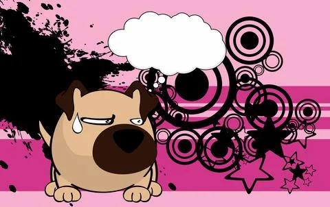 Grumpy pug dog character cartoon ball style background Stock Illustration