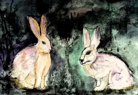 Grumpy rabbits having a discussion. Stock Illustration