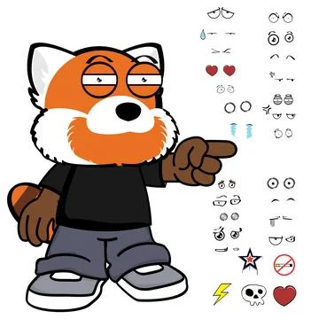 Grumpy red panda character cartoon Stock Illustration