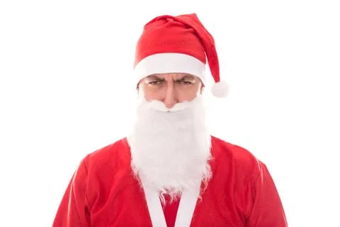 Grumpy Santa Claus looking to the Beholder, isolated on White, Concept Christ Stock Photos