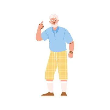 Grumpy senior man shaking finger and scolding someone イラスト素材