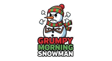 Grumpy Snowman with Scarf and Hat, Angry Winter Character, Christmas Holida.. Stock Illustration